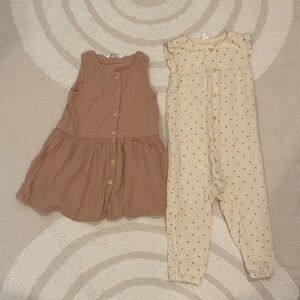 EUC H&M Kids Cotton Gauze Sleeveless Dress & Cotton Gauze Floral Jumpsuit, sz 3T